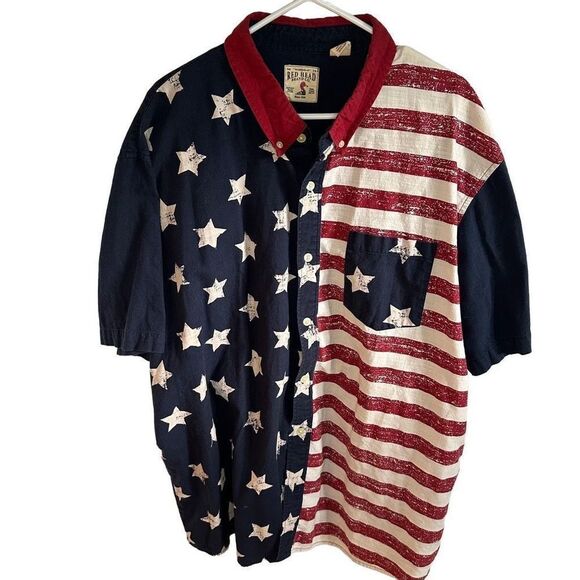 RedHead Brand Co. - American Flag Design Short Sleeve Button up - Picture 1 of 8